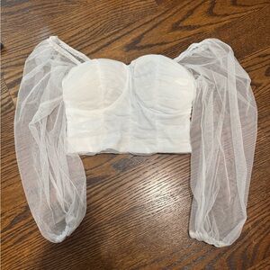 Elegant White Mesh Sleeve Bustier Top